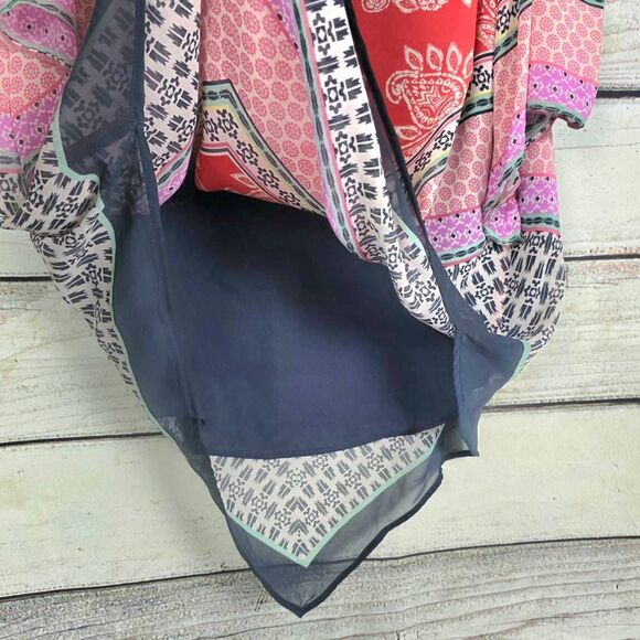 DR2 Coral Boho Print V-Neck Hanky Hem Tank M - Picture 5 of 11